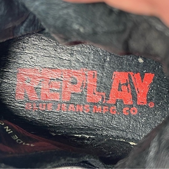 Replay Leather & Denim Deconstructed Biker Ankle Boots Zip Side Moto Boots main image 6